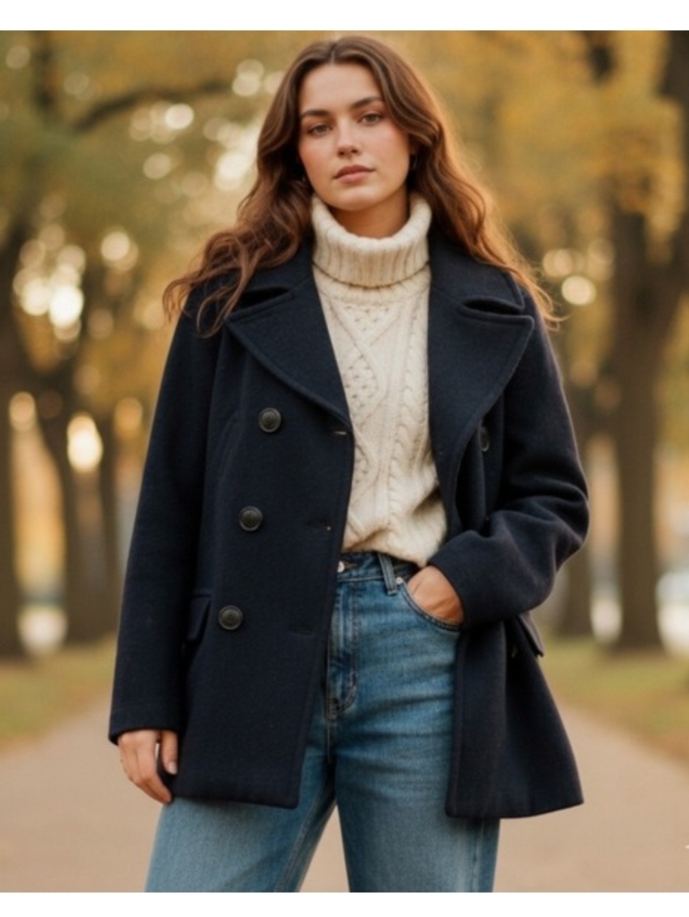 Abercrombie & Fitch Navy Double-Breasted Wool Peacoat